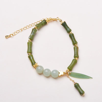 Chinese Style New Bamboo Knot Bracelet Agate Heart Sutra Crystal Bead Bracelet Simple Ethnic Style Good Luck Couple Gift Jewelry