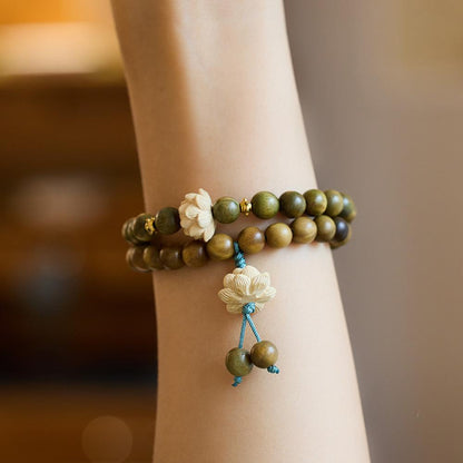 Original Green Sandalwood Bracelet for Female Students, Soft on Fingers, Men's Cultural Play, Buddhist Beads, Sandalwood, Lotus Flower Bracelet, Peripheral Accessories