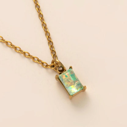 Titanium Steel Necklace Rectangular December Birthstone Pendant Colorful Zircon Clavicle Chain for Women Titanium Steel Plated with 18K Gold Color Retention