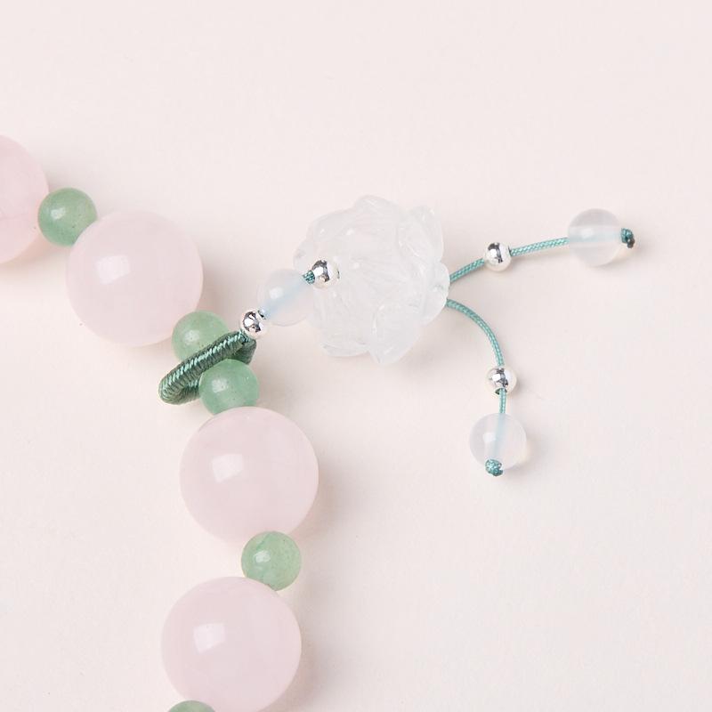 Natural 10MM Rose Quartz Bracelet for Women, Curved Courtyard Style Lotus Pink Crystal Good Luck Lotus Bead Bracelet