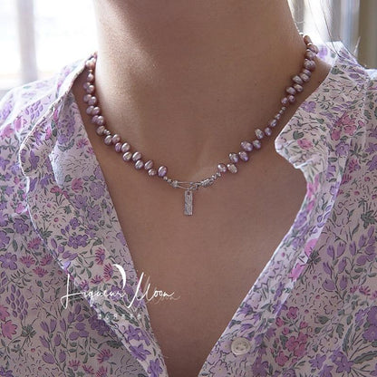 Natural Freshwater Baroque Pearl Taro Purple Pearl Necklace Simple Round Bead Necklace
