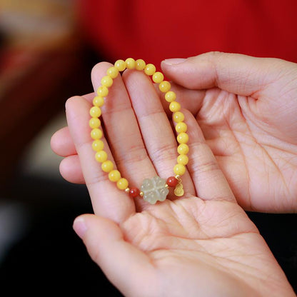 Natural Chicken Fat Yellow Beeswax Buddha Beads Bracelet for Women Amber Hetian Jade Single Circle Bracelet Retro Chinese Style Design