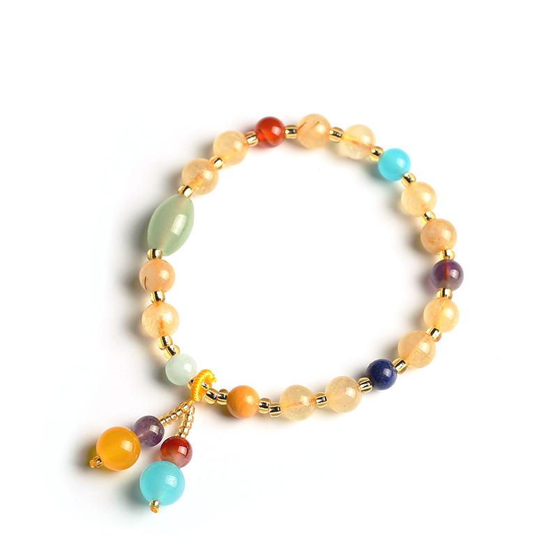 Original Design Multi-Gemstone Jewelry Brazilian Natural Golden Rutilated Quartz Bracelet for Women Vintage Agate Pink Quartz Bracelet