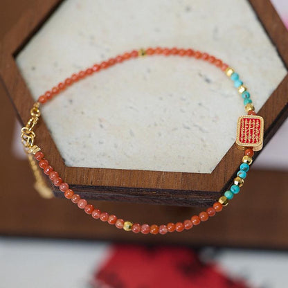 New Chinese Style 2025 Year of the Snake Xiaomi Bead Bracelet for Women, Auspicious South Red Agate Five-Strand Bracelet for Snake Zodiac Year
