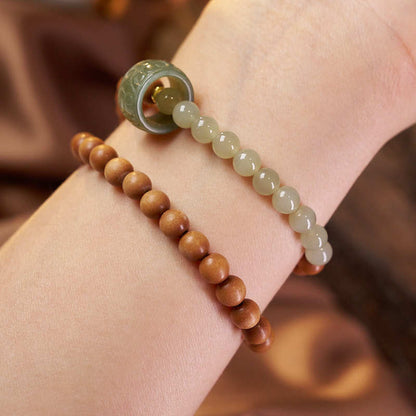 Shanxi New Chinese Style Retro Green Mountain Jade Bracelet for Women, Clear Water Hetian Jade Running Ring Double Circle Milk Fragrance Barbie Sandalwood Bracelet