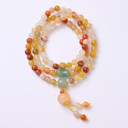 Natural Gold Silk Jade Bracelet Three Circles Pumpkin Tassel Jade Bracelet Women's New Year High-end Gift