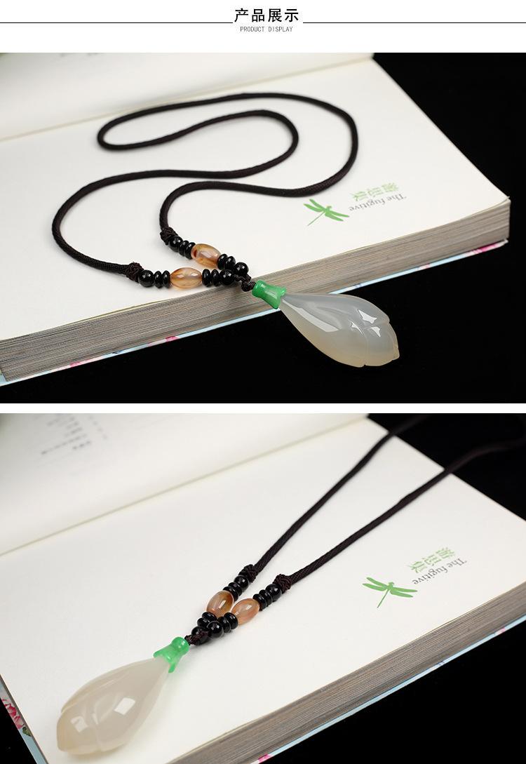 Natural Chalcedony Agate Magnolia Necklace for Women Ice White Chalcedony Pendant Sweater Necklace Versatile Jewelry
