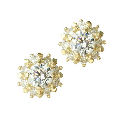 925 Sterling Silver 14k Gold Plated Earrings Warm Little Sun Gorgeous Vintage Palace Style Zircon Mini