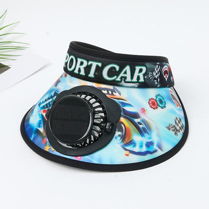 Children's Solar Charging Fan Hat Cartoon Boys and Girls Big Kids Outdoor Summer Sunshade Sun Protection Visor Hat