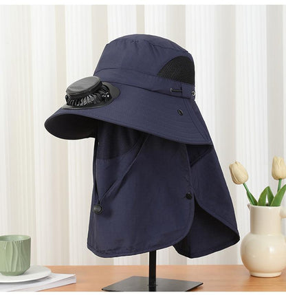 Summer Wide Brim Solar Rechargeable Fan Hat for Adults Outdoor Men and Women Garden Fishing Sunshade Face Protection