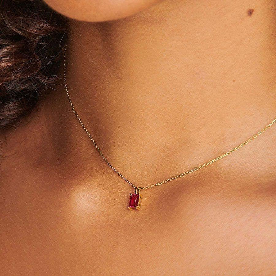 Titanium Steel Necklace Rectangular December Birthstone Pendant Colorful Zircon Clavicle Chain for Women Titanium Steel Plated with 18K Gold Color Retention