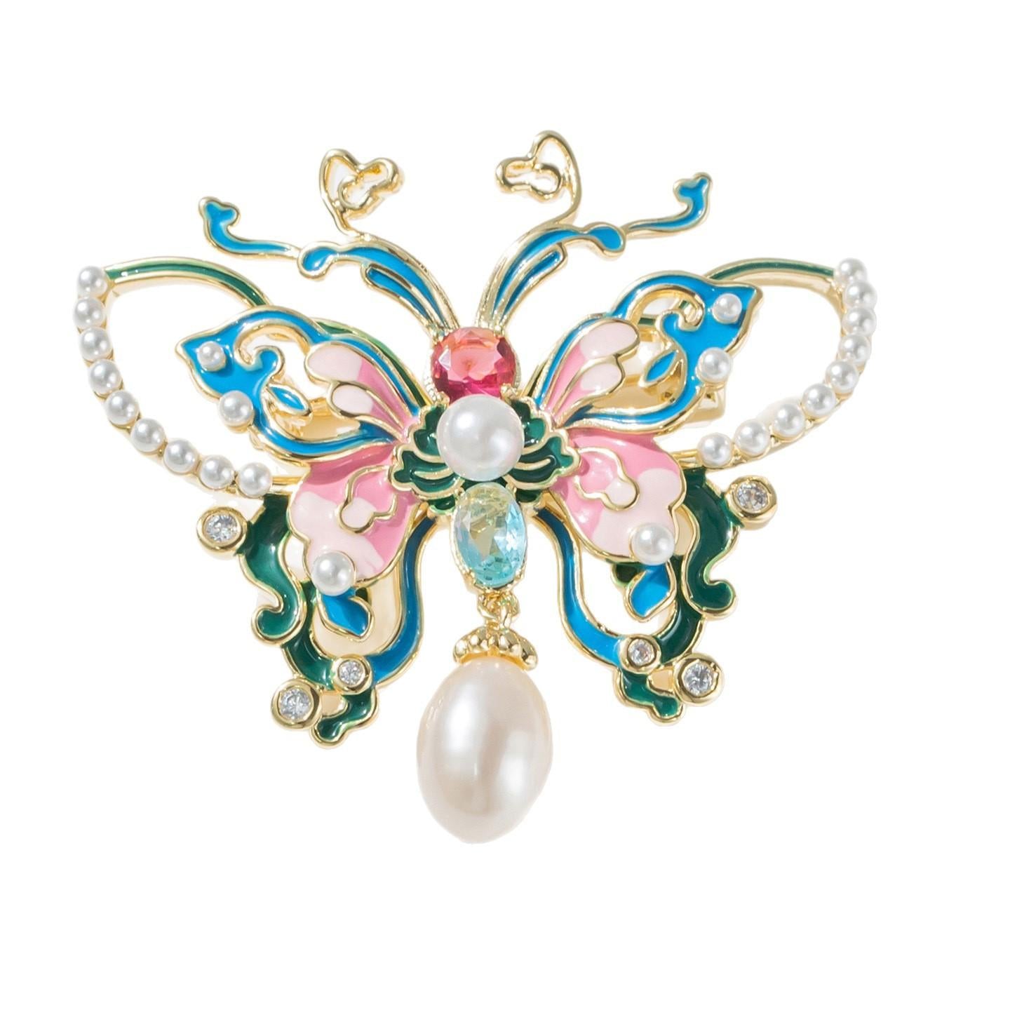 Xiliang Fei Fashion High-End Chinese Style Enamel Painted Butterfly Brooch Natural Pearl Insect Accessory Brooch