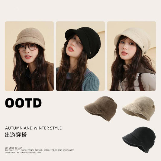 Autumn Winter Warm Knitted Hat for Women Simple Large Head Circumference Bare Face Hat Korean Style Face Covering Versatile Slouchy Hat Double Layer Wool Hat