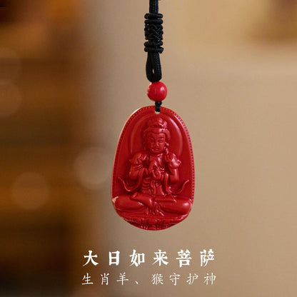 Natural Native Cinnabar Emperor Sandstone Zodiac Year Patron Saint Pendant Guanyin Was Born Buddha Necklace