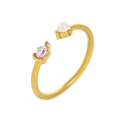 Titanium Steel Color-Retaining Natural Opal Color Zircon December Birthstone Ring Plain Band December Birthstone Plated with 18K Gold