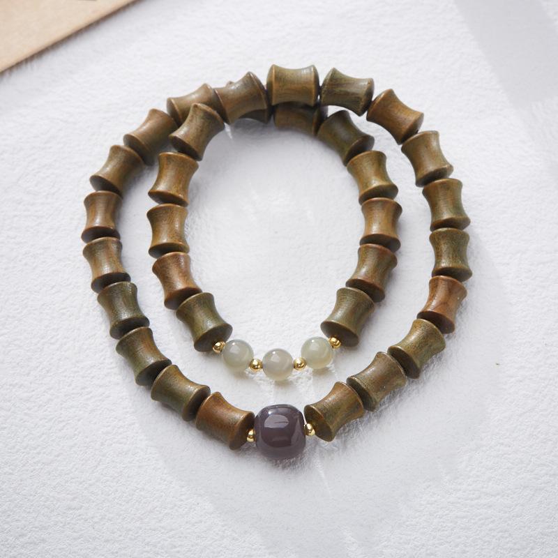 Natural Green Sandalwood Bamboo Knot Bracelet, Smoky Purple Hetian Jade Nine Purple Fire Luck Bracelet, High-end Jade Bracelet