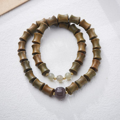 Natural Green Sandalwood Bamboo Knot Bracelet, Smoky Purple Hetian Jade Nine Purple Fire Luck Bracelet, High-end Jade Bracelet