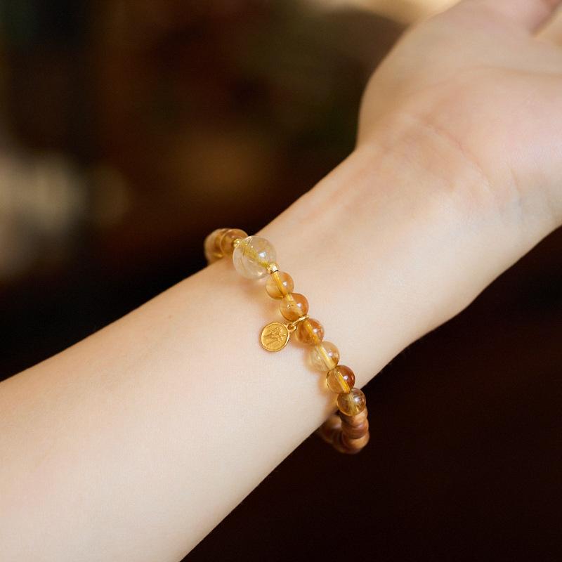 Natural 6MM Yellow Crystal Bracelet for Women Aged Cliff Cypress Money Abundance High-end Crystal Bracelet Best Friend Gift