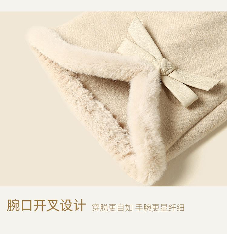 Autumn Winter Thermal Gloves for Women Outdoor Cold-Proof Fleece-Lined Warm Gloves Cute Bow Driving Gloves Touchscreen Compatible