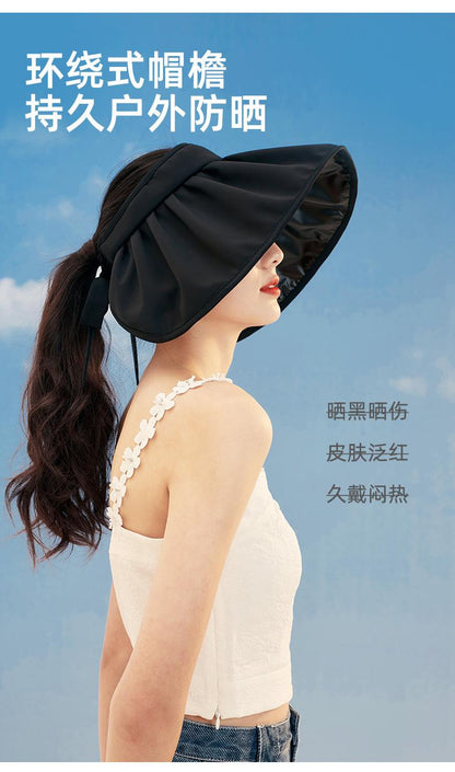 Spring and Summer Sun Hat Women's Big Brim Foldable Shell-like Bonnet Ice Silk Anti-Bacteria UV Protection Topless Hat