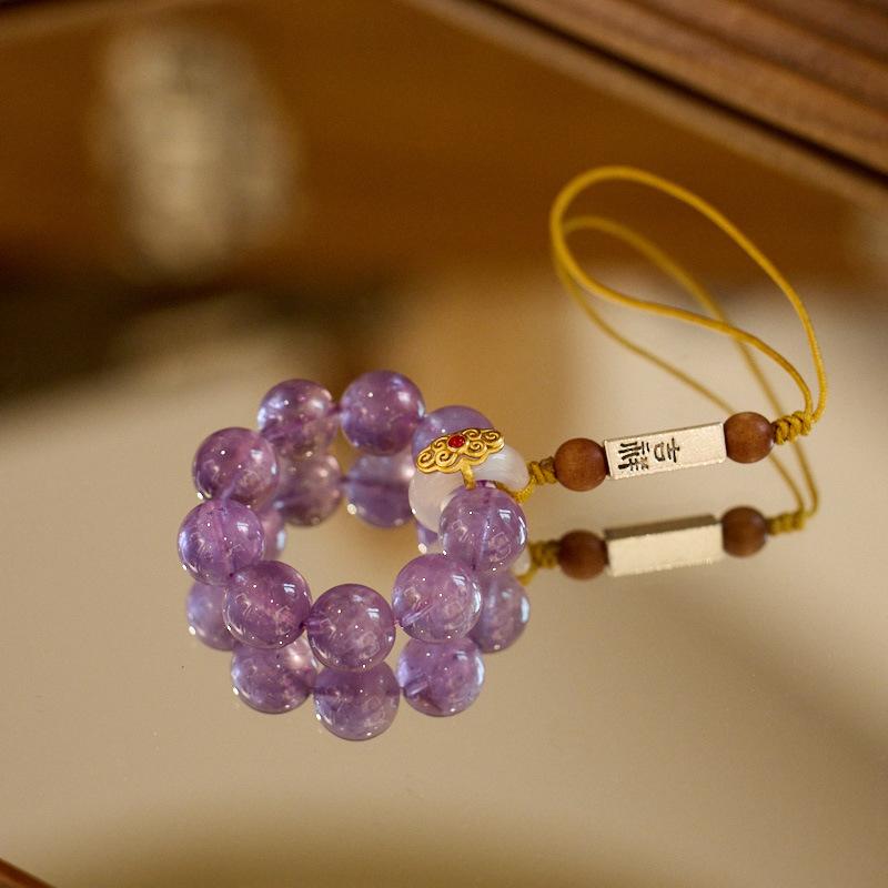 Natural Amethyst Crystal Phone Chain Nine Purple Fire Luck Auspicious Crystal Pendant Phone Anti-drop Strap