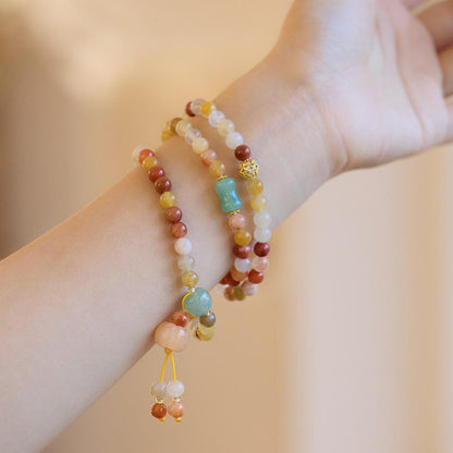 Natural Gold Silk Jade Bracelet Three Circles Pumpkin Tassel Jade Bracelet Women's New Year High-end Gift
