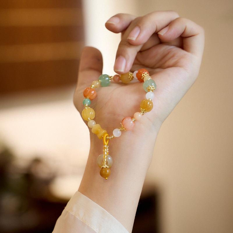 Natural Xinjiang Golden Silk Jade Bracelet for Women, Wish Ring, Peace Buckle, Colorful Jade Bracelet, Gift for Best Friend