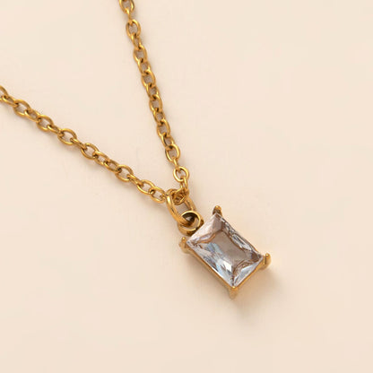 Titanium Steel Necklace Rectangular December Birthstone Pendant Colorful Zircon Clavicle Chain for Women Titanium Steel Plated with 18K Gold Color Retention