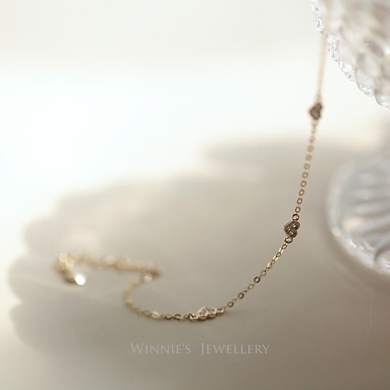 S925 Sterling Silver Gold-Plated Bracelet Hollow Smooth Heart Simple Elegant Petite Bracelet for Women