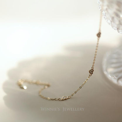 S925 Sterling Silver Gold-Plated Bracelet Hollow Smooth Heart Simple Elegant Petite Bracelet for Women