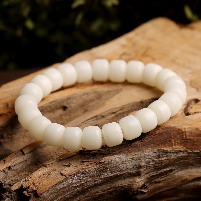 Hainan White Jade Bodhi Single Circle 8*10mm Bracelet Couple Style Buddhist Bead Bracelet Jewelry