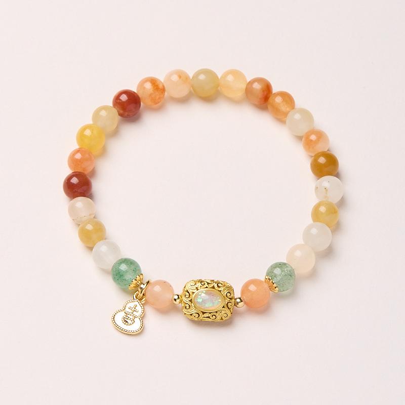Natural 6MM Gold Silk Jade Bracelet for Women New Chinese Style Gourd Vintage High-end Jade Bracelet