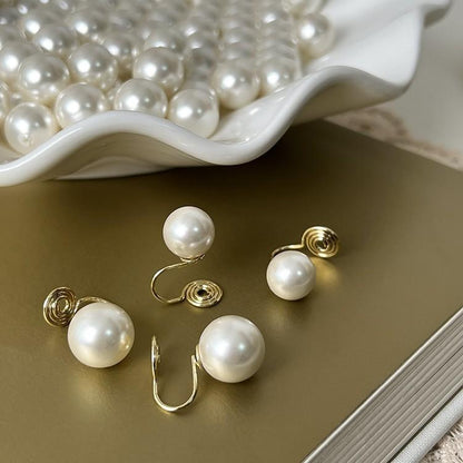 Non-Pierced Ear Clips French Retro High Gloss Pearl High-End Feel Women Mosquito Coil Disc Earrings Light Luxury Small Light Bulb New Trend