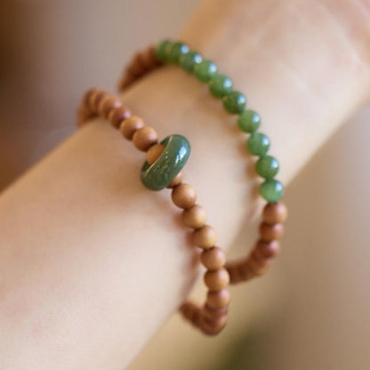 Qingshan Dai Lingyin Milk Fragrance Sandalwood Hetian Running Ring Double Circle Bracelet Ethnic Style Simple Jade Bracelet Couple Style