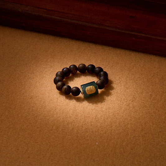 Natural 4MM Hainan Submerged Wild Agarwood Ring Blue Water Jade Zakiram Ring Best Friend Gift