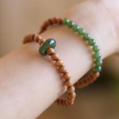 Qingshan Dai Lingyin Milk Fragrance Sandalwood Hetian Running Ring Double Circle Bracelet Ethnic Style Simple Jade Bracelet Couple Style