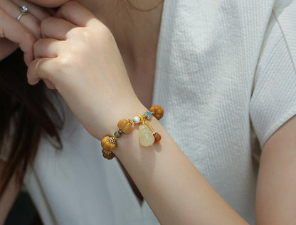 Gold Silk Jade Bracelet Wholesale Drum Beads Pumpkin Beads Gourd Ethnic Style Bracelet Yellow Jade Pixiu Bracelet for Women