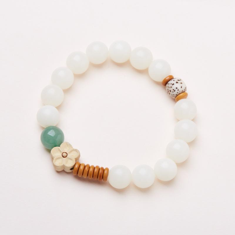 Natural White Jade Bodhi Bracelet Green Dongling Wealth Flower Bracelet Bodhi Root Cultural Play Bracelet Buddhist Beads Prayer Beads
