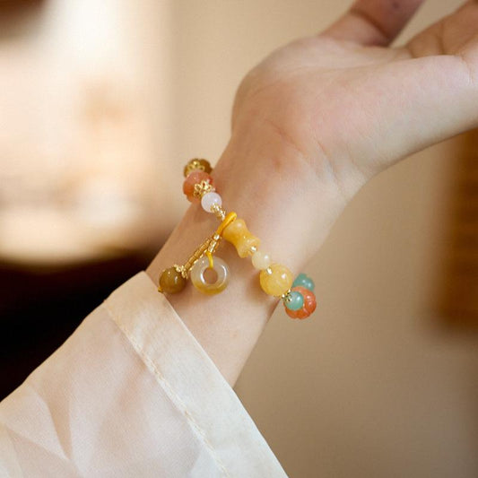Natural Xinjiang Golden Silk Jade Bracelet for Women, Wish Ring, Peace Buckle, Colorful Jade Bracelet, Gift for Best Friend