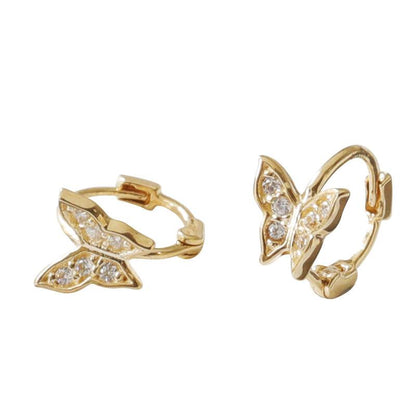 S925 Sterling Silver 18K Gold Plated Ear Cuff Mini Micro Inlaid 3D Butterfly Earrings Helix Ear Cuff Hoop Ear Jewelry