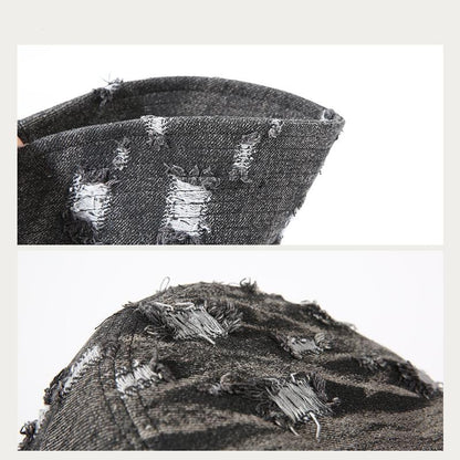 Spring Summer Denim Fisherman Hat for Women, Unique Trendy Distressed Sun Hat for Men, Korean Fashion Face-Slimming Bucket Hat