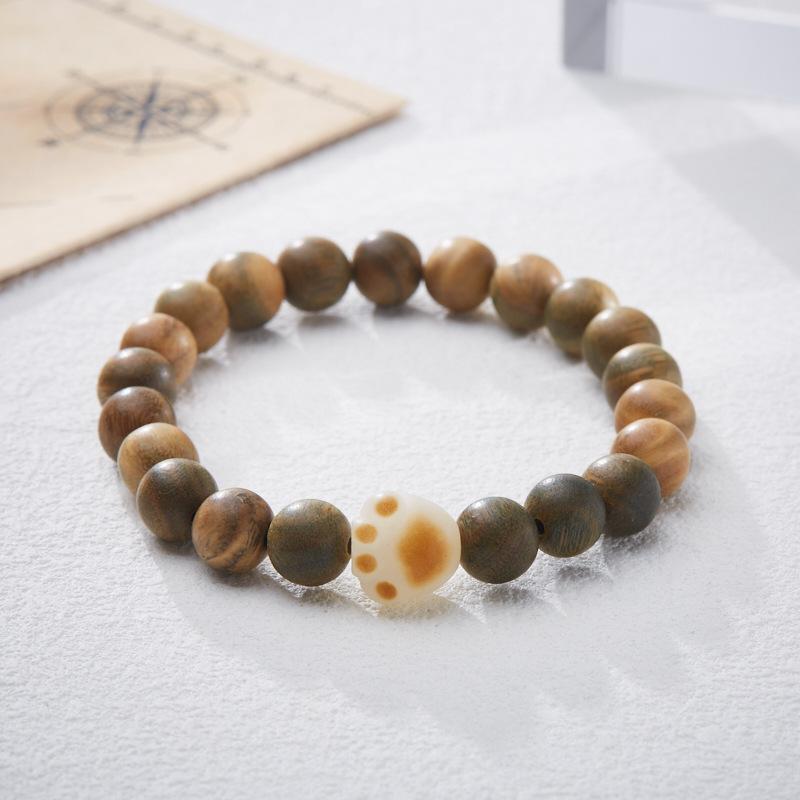 Natural 8MM Green Sandalwood Bracelet Charcoal Burnt Bodhi Cat Paw Design Style Cultural Play Bracelet for Men and Women