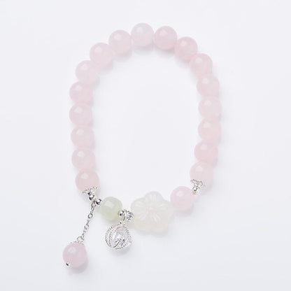 Original Rose Quartz Bracelet for Women Peach Blossom Pink Crystal Bracelet New Chinese Style Ancient Feng Fu Pendant Jewelry