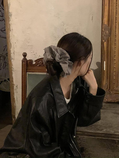 Gray Flower~ Extra Large Lace Scrunchie High-End Feel Large Scrunchie Women's Hair Tie Hair Accessory Korean Hair Ornament