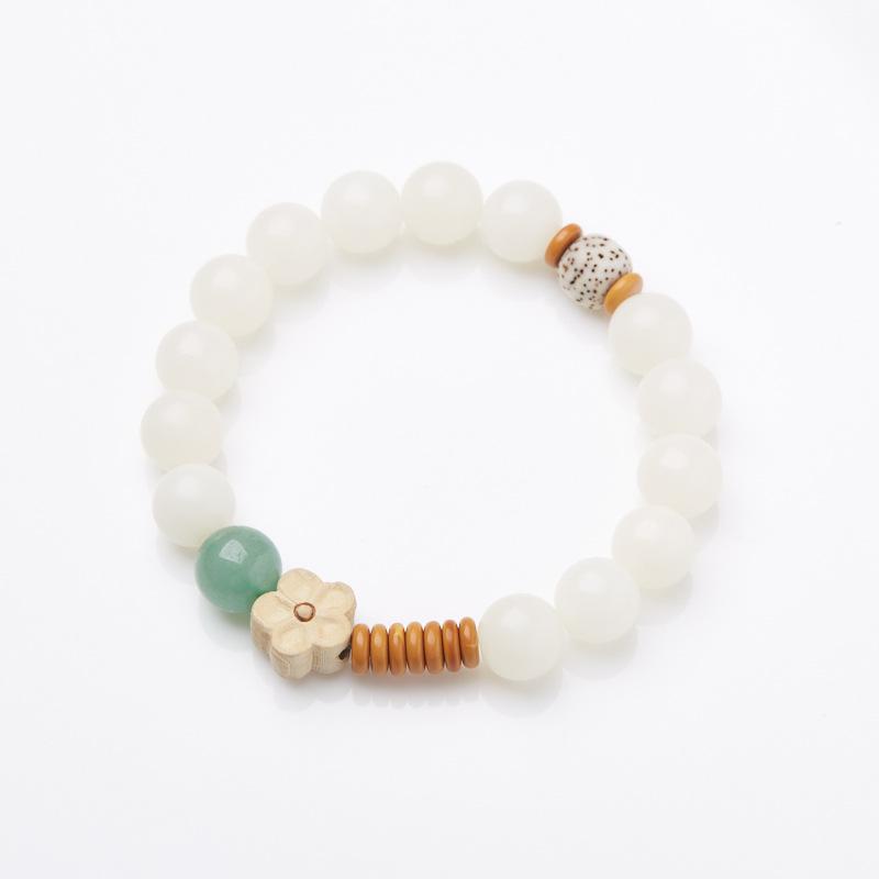 Natural White Jade Bodhi Bracelet Green Dongling Wealth Flower Bracelet Bodhi Root Cultural Play Bracelet Buddhist Beads Prayer Beads