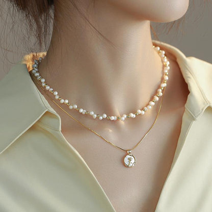 Pearl Layered Chain Double Weave Necklace Niche High-end Sense Women's Romantic Rose Flower Gift Temperament