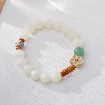 Natural White Jade Bodhi Bracelet Green Dongling Wealth Flower Bracelet Bodhi Root Cultural Play Bracelet Buddhist Beads Prayer Beads