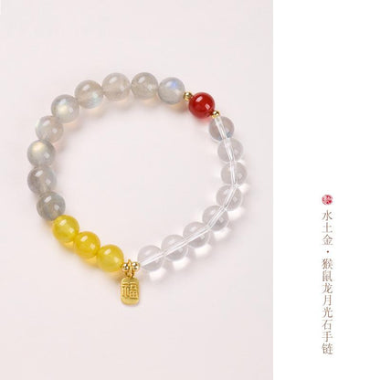 Three-in-One Twelve Zodiac Bracelet for Women Strawberry Crystal White Crystal Agarwood Multi-Gemstone Crystal Temple Bracelet