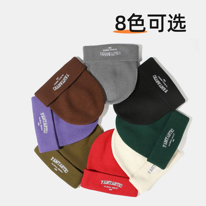 Autumn Winter Knitted Hat for Women Korean Version Large Head Circumference Fashionable Cold Hat for Men Trendy Woolen Hat Couple Matching Style