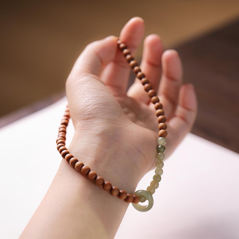 Qingshan Dai Lingyin Milk Fragrance Sandalwood Hetian Running Ring Double Circle Bracelet Ethnic Style Simple Jade Bracelet Couple Style